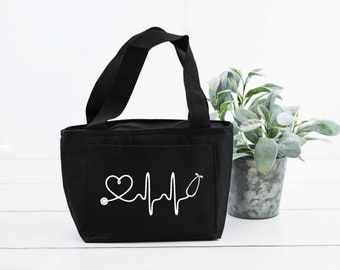 Personalized EKG Stethoscope Insulated NURSEDOCTOR Lunch ToteBag