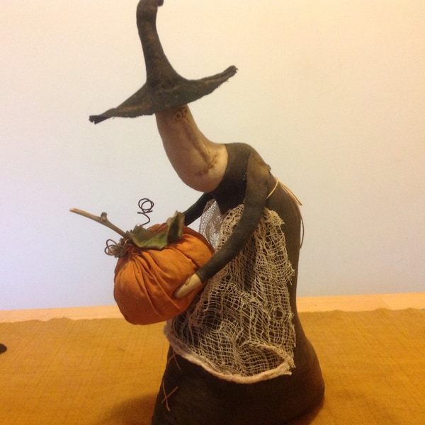 Primitive Pumpkin Picking Witch