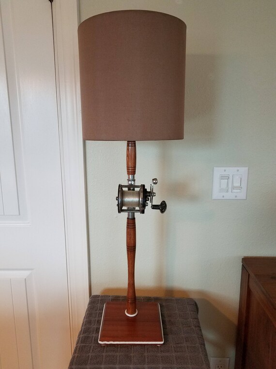 Vintage Antique Fishing Rod And Reel Table Lampfishing Etsy