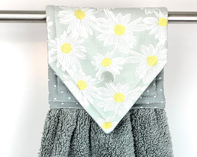 Gray Yellow Hanging Hand Towel Yellow Gray Daisies Hand Etsy