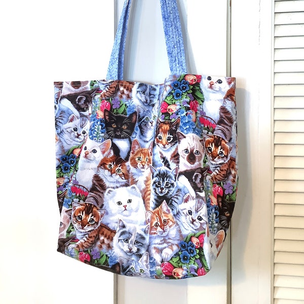 Shopping Bags, Cats, Reusable, Washable, Cotton Shopping Bags, Washable Cat Market Bags, Cat Gift, Kitty Grocery Bags, Eco Friendly Tote