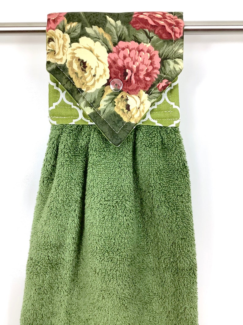 Green Hanging Hand Towel Stay Put Bathroom Hand Towel Flower Etsy
