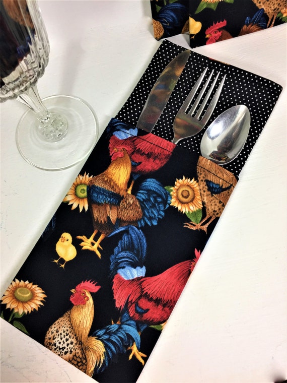 Rooster Napkins. Set of 2 Handmade Cloth Napkins Double Sided Etsy