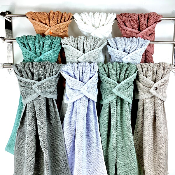 Quick Dry, Textured Hand Towel Wrap, Orange, White, Rose, Aqua, Greige, Lt Blue, Gray, Violet, Green, Beige, Stay Put Kitchen Hanging Towel