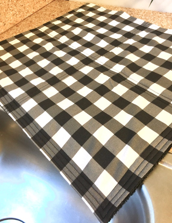Buffalo Plaid Dish Drying Mat, Black White Checkered Drying Mat