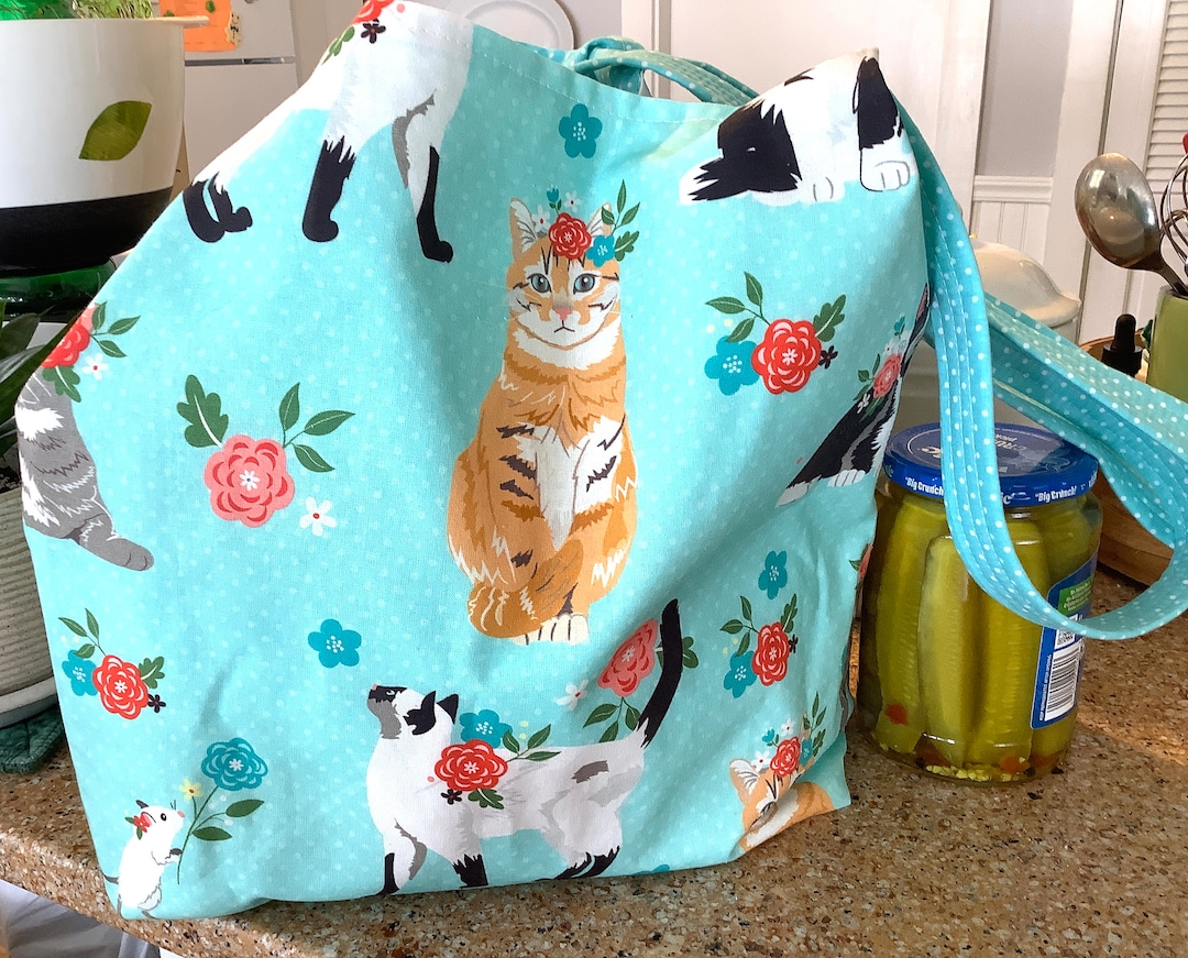 Shopping Bags Cats Reusable Washable Cat Grocery Bag Kitty Etsy