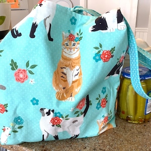 Shopping Bags, Cats Reusable, Washable, Cat Grocery Bag, Kitty Market Bag, Cat Gift, Reusable Shopping Bag, Cat Themed Bag, Gift for Mom