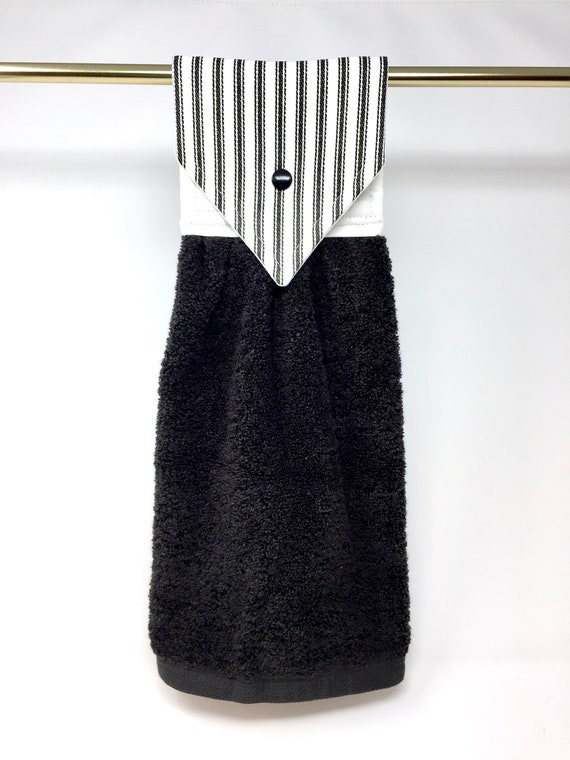 Black Ticking Hanging Hand Towel Black and White Farmhouse Etsy