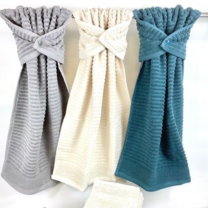 Quick Dry Textured Hanging Hand Towel Wrap, Gray, Off White, Teal Oven Towel, Stay Put Hand Towel, Teal Hand Towel, Gray Hanging Towel