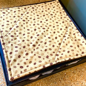 Coffee Station Mat in a Coffee Bean Design. 12" x 12" Square Coffee Mat Fits a Pod Drawer Perfectly.