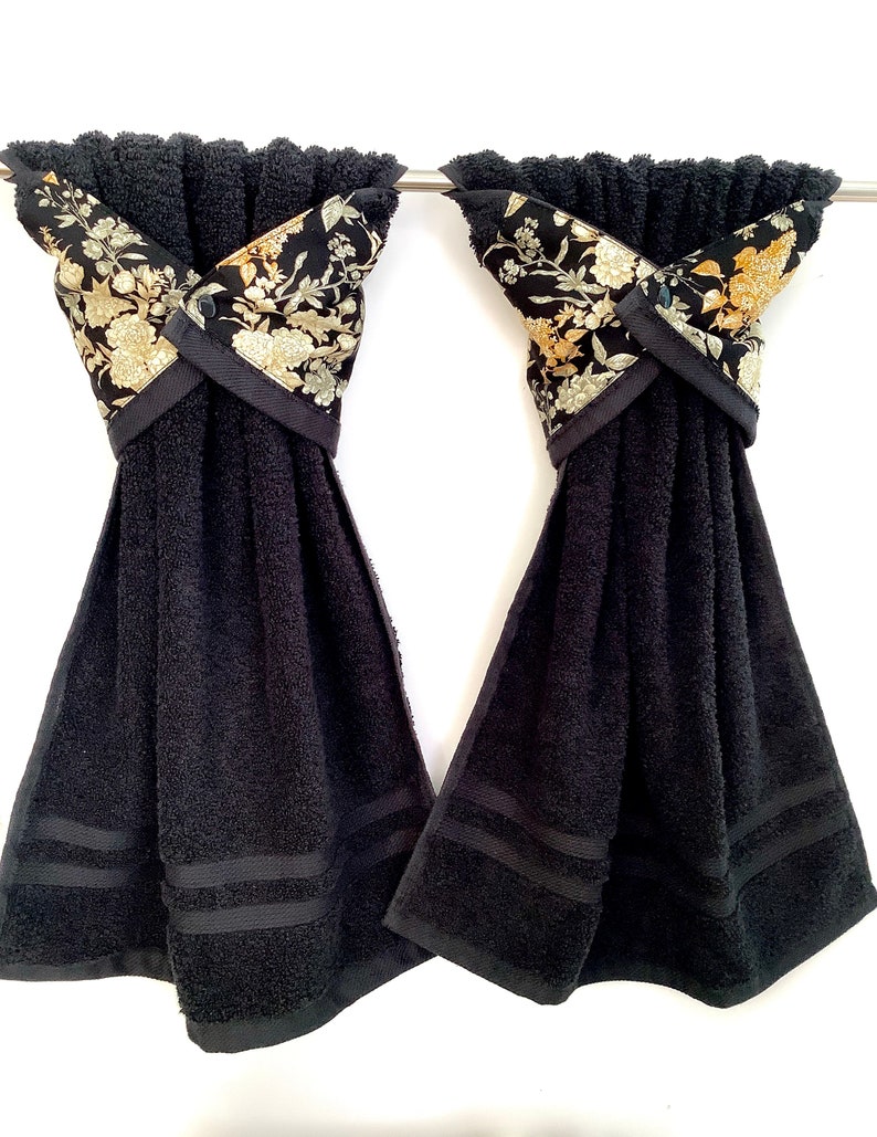 Black Hanging Snap Towels Set of 2 Black and Gold Hand Etsy
