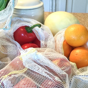 CLEARANCE! Set of 3 Produce Bags, Reusable, Washable Produce Bags, Produce Shopping Bags, Drawstring Mesh Bags, Cord Locks