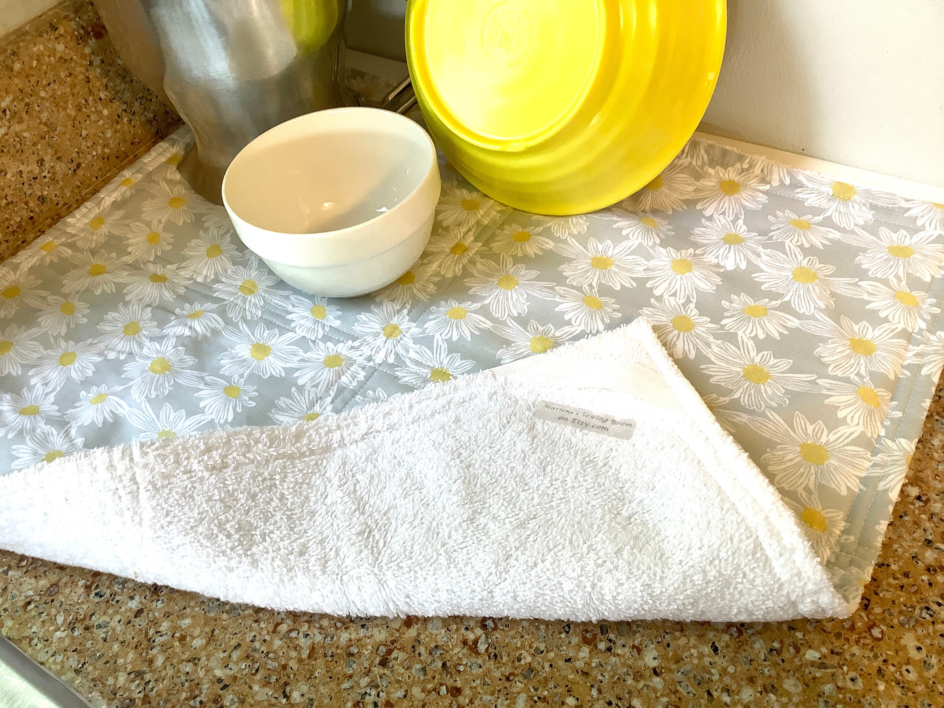 Daisy Dish Drying Mat Farmhouse Handmade Fabric Dish Mat Etsy