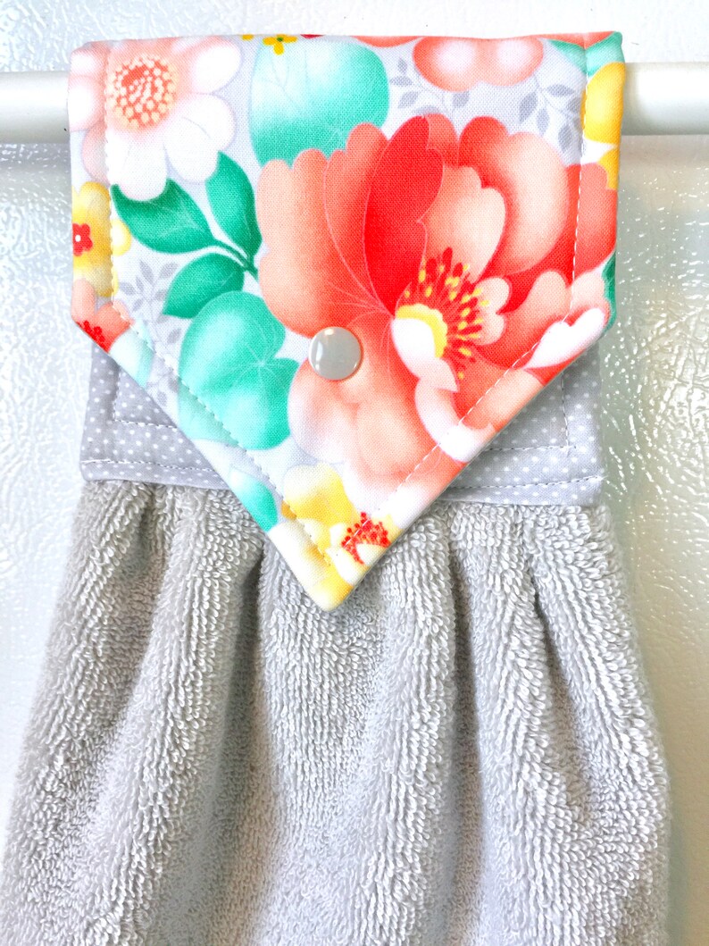 Teal Coral or Gray Hanging Hand Towel Flower Stay Put Etsy