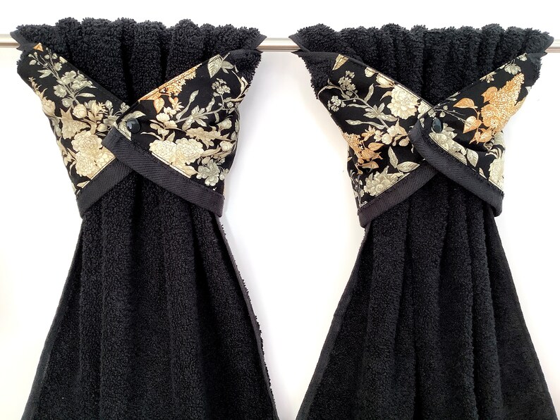 Black Hanging Snap Towels Set of 2 Black and Gold Hand Etsy