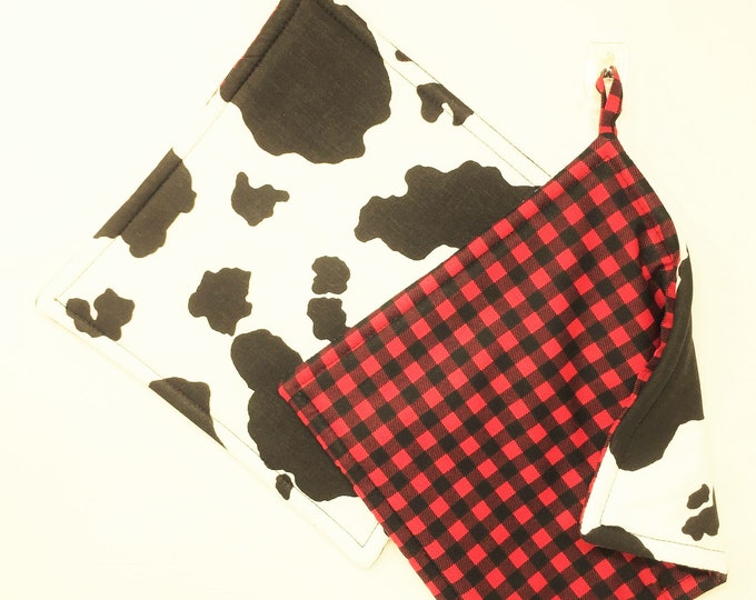 Cow Pot Holders Set of 2 Cow Print Cow Hide Potholders Gift Etsy