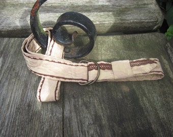 unisex belt, vintage belt, cream belt, brass belt, reversable belt, d ring belt, ladys or mens, vintage, brown lace trimmed,