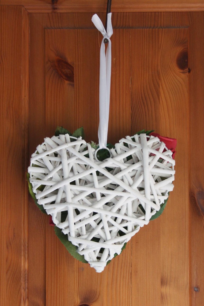 Single large white wicker heart with red roses and glitter Etsy
