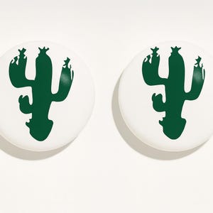Pair of 1.5” Cactus Desert Theme Drawer Knobs – White Ceramic Pulls