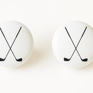 Pair 1.5” Golf Club Drawer Knobs | White Ceramic Cabinet Pulls | Golfer Gift | Sports-Themed Dresser Hardware
