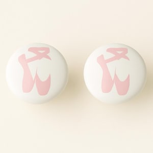 Ballet Slippers Ceramic Drawer Pulls – Set of 2 White Knobs with Decals | Dresser or Cabinet Hardware | Ballerina Room Decor