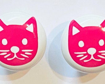 Paar 2Er Set Katze / Kitty 1,5" Schubladengriffe Schubladengriffe Weiß Keramik