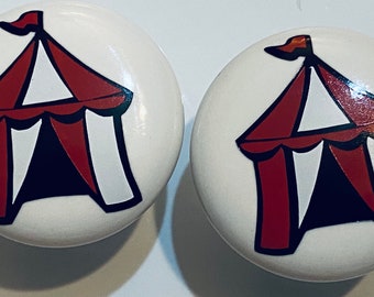 Paire de boutons de tiroir pour tente de cirque de 1,5 po. Poignées en céramique blanche