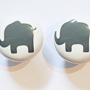 Pair 1.5” Elephant drawer knobs pulls white ceramic