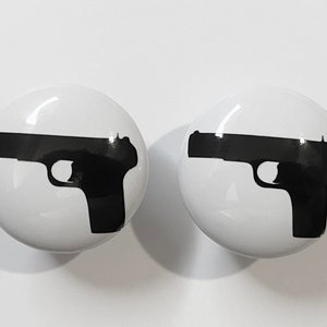 Pair 1.5” Gun Pistol drawer knobs pulls white ceramic