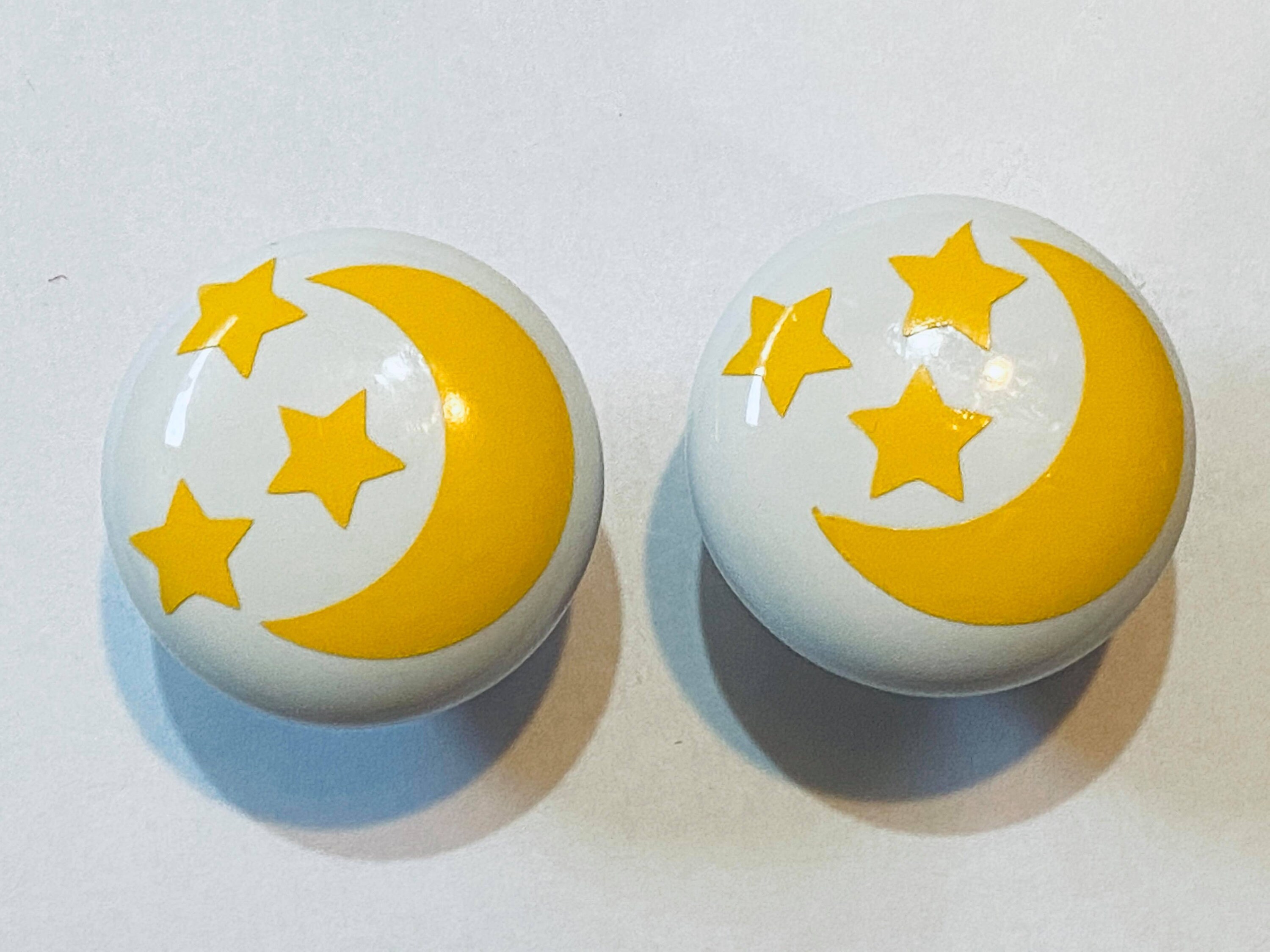 Pair 1.5 Moon & Stars Drawer Knobs Pulls White Ceramic Etsy