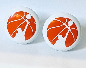 Pair 1.5”  Basketball drawer knobs Pulls white ceramic