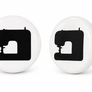 Pair 1.5”  Sewing Machine Cabinet Knobs | Sewing Room Decor | Craft Room Drawer Pulls | Quilter Gift | White Knobs with Black Sewing Machine