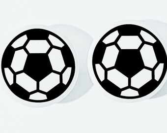 Pair 1.5” Soccer Ball drawer knobs Pulls white ceramic