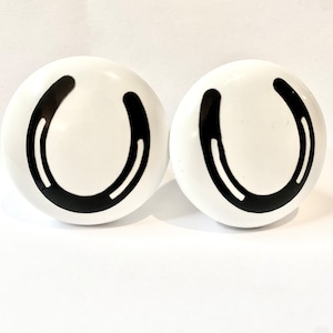 Pair 1.5” Horseshoe Drawer Knobs Pulls – White Ceramic Cowboy Western Decor