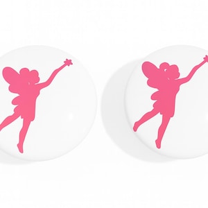 Pair of 1.5” Fairy Drawer Knobs – White Ceramic Cabinet Pulls – Custom Fairy Decals – Girls Room Decor – Fantasy Nursery Handles