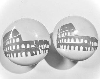 Pair Coliseum knobs glass cabinet knobs Pulls White ceramic 1.5". Excellent quality.