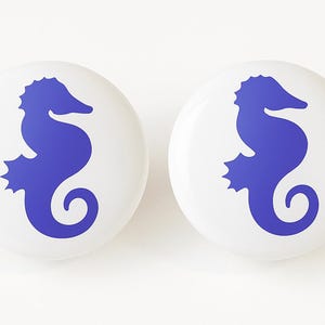 Pair 1.5” Seahorse Drawer Knobs – White Ceramic Pulls for Beach House or Coastal Decor