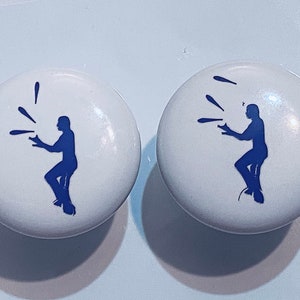 Pair 1.5”  Juggler drawer knobs Pulls white ceramic