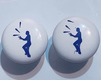 Pair 1.5”  Juggler drawer knobs Pulls white ceramic