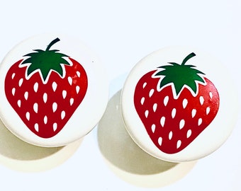 Pair 1.5”  Strawberry drawer knobs Pulls white ceramic