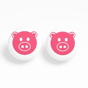 Pair 1.5” Pig Drawer Knobs – White Ceramic Piggy Pulls – Farm Animal Nursery or Pig Collector Décor
