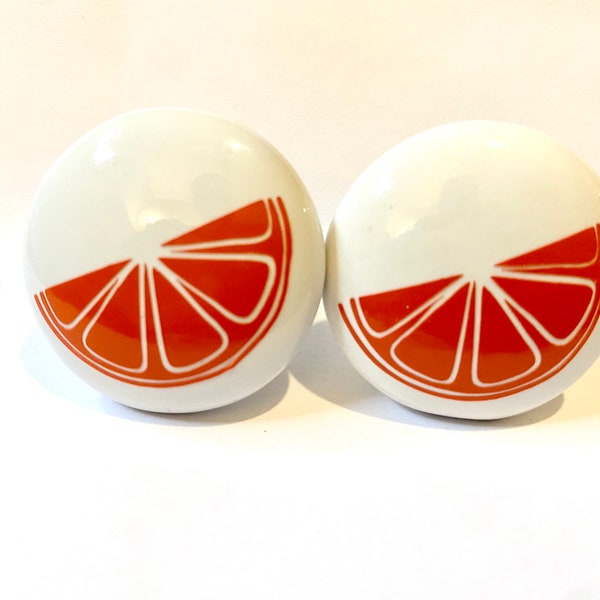 Pair 1.5”  Orange, Lemon, Lime drawer cabinet knobs Pulls white ceramic