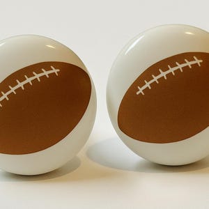 Pair of 1.5” Football Drawer Knobs – White Ceramic Pulls – Sports Theme Decor