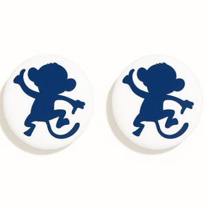 Pair of 1.5” Monkey Drawer Knobs – White Ceramic Pulls for Jungle-Themed Nursery