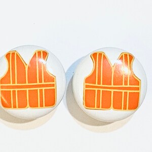 Pair 1.5”  Safety construction vest drawer knobs Pulls white ceramic animal