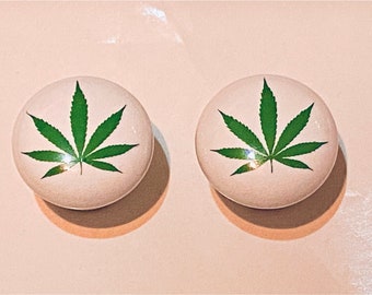 Pair 1.5” Marijuana Weed Leaf drawer knobs pulls white ceramic smoking