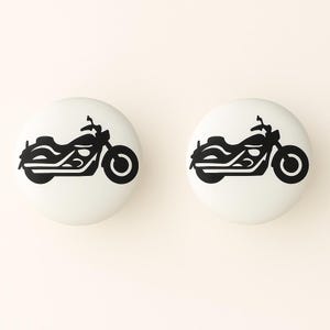 Pair 1.5” Motorcycle Biker Drawer Knobs – White Ceramic Pulls | Harley Decor | Biker Gift | Motorcycle Cabinet Hardware | Man Cave
