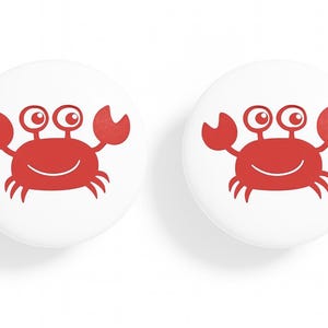 Pair of 1.5” Smiling Crab Drawer Knobs – White Ceramic Pulls for Cabinets, Dressers & Nursery | Coastal Sea Life Décor