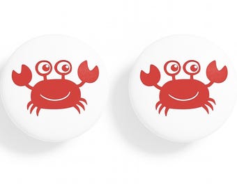 Pair of 1.5” Smiling Crab Drawer Knobs – White Ceramic Pulls for Cabinets, Dressers & Nursery | Coastal Sea Life Décor