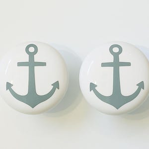 Pair 1.5” Boat Anchor Drawer Knobs – White Ceramic Nautical Cabinet Pulls